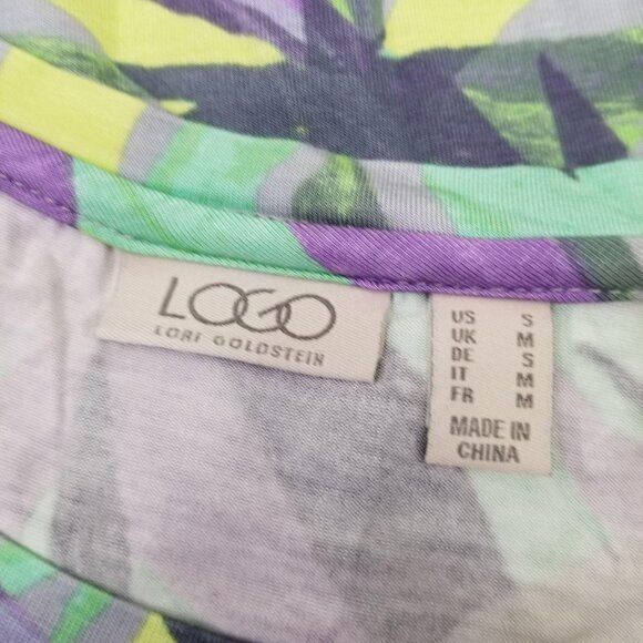 LOGO S Sleeveless Top Purple Green Camo Tank Long Tunic Stretch Athleisure - Picture 4 of 5